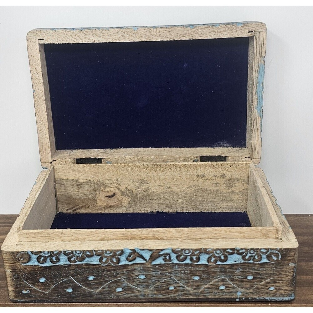 Vrinda Hand Carved Tree Of Life Wooden Jewelry Trinket Box Velvet Lined 8”x5” - Picture 8 of 15